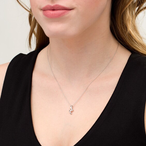 1/20 CT. Diamond Solitaire Ribbon Pendant in 14K White Gold
