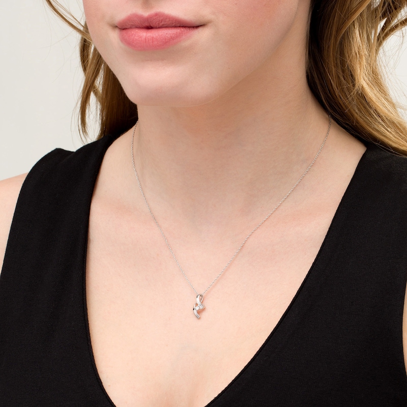 Main Image 2 of 1/20 CT. Diamond Solitaire Ribbon Pendant in 14K White Gold