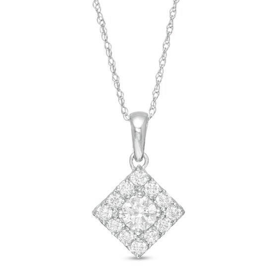 1/2 CT. T.w. Diamond Tilted Square Frame Pendant in 10K White Gold