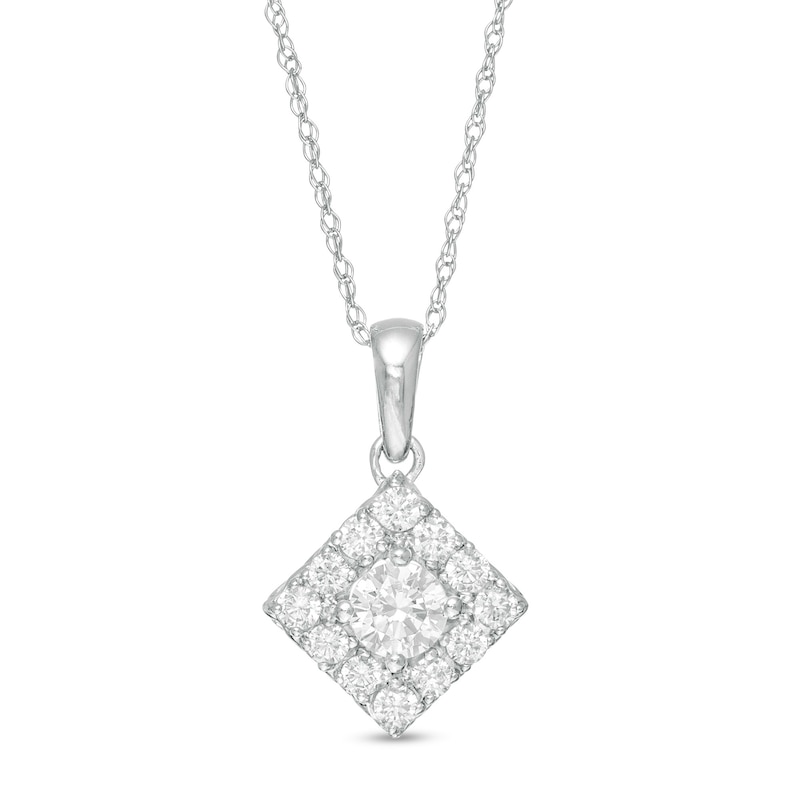 Main Image 1 of 1/2 CT. T.W. Diamond Tilted Square Frame Pendant in 10K White Gold