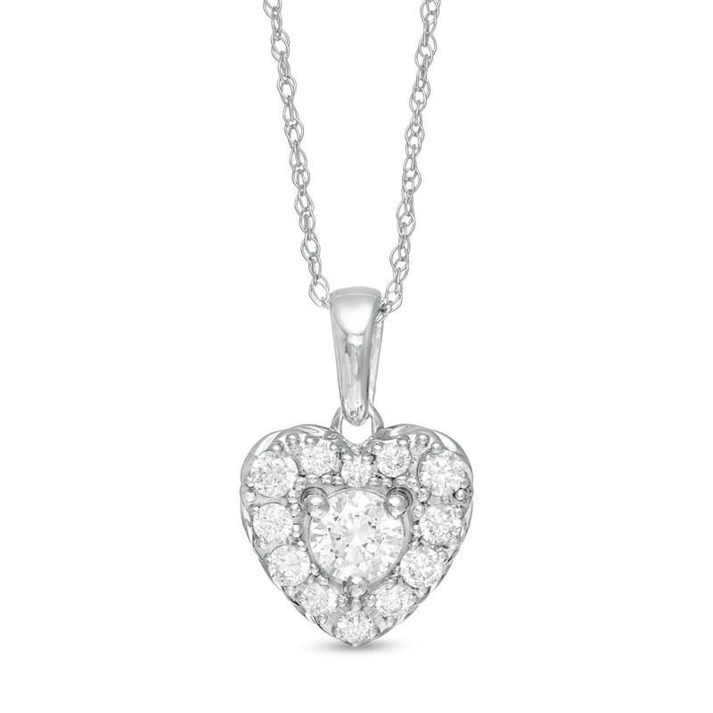 Main Image 1 of 1/2 CT. T.W. Diamond Heart Frame Pendant in 10K White Gold