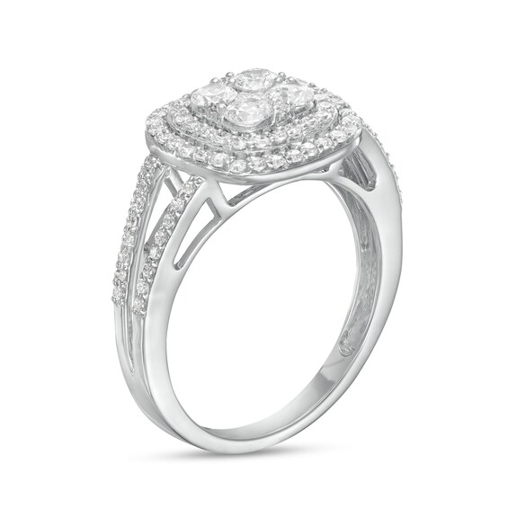 1 CT. T.w. Composite Diamond Double Cushion Frame Split Shank Ring in 10K White Gold