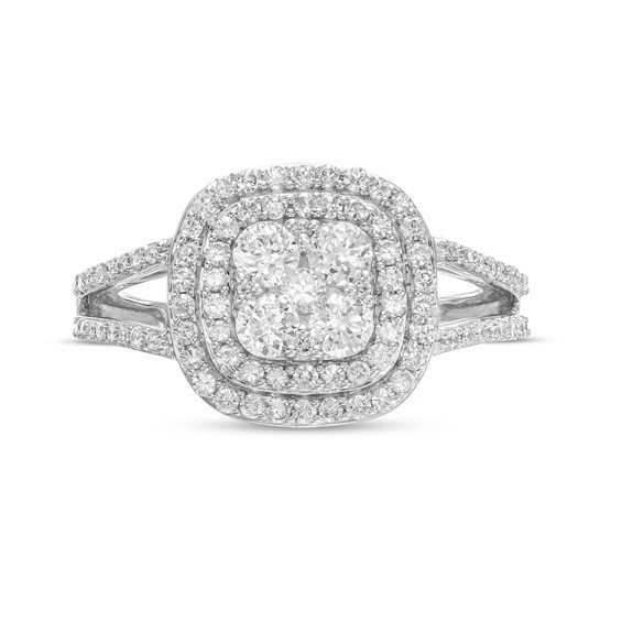 1 CT. T.w. Composite Diamond Double Cushion Frame Split Shank Ring in 10K White Gold