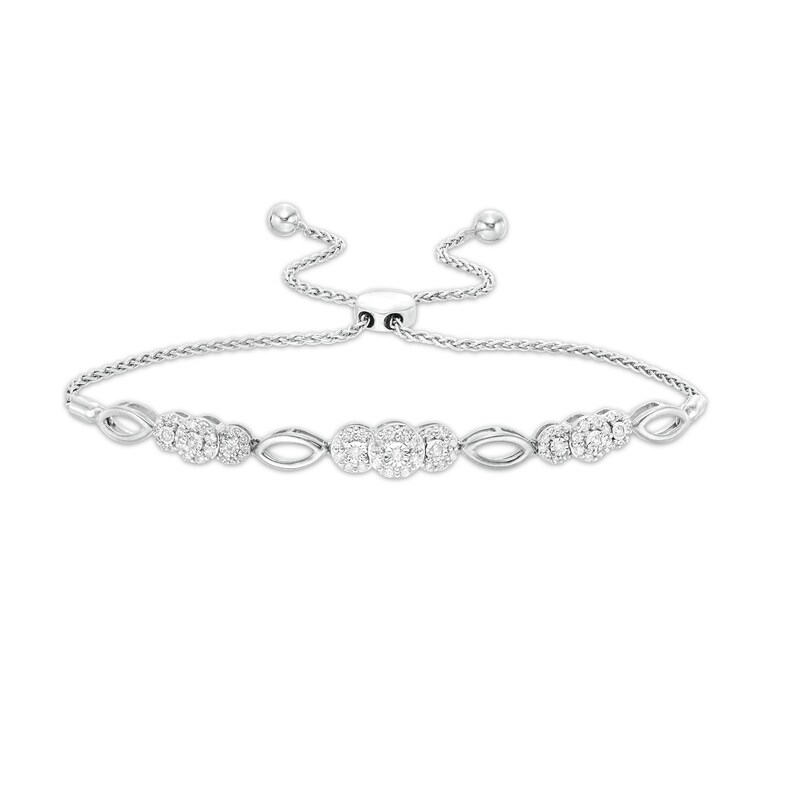 Main Image 1 of 3/8 CT. T.W. Composite Diamond Three Stone and Marquise Bolo Bracelet in 10K White Gold - 10.9"