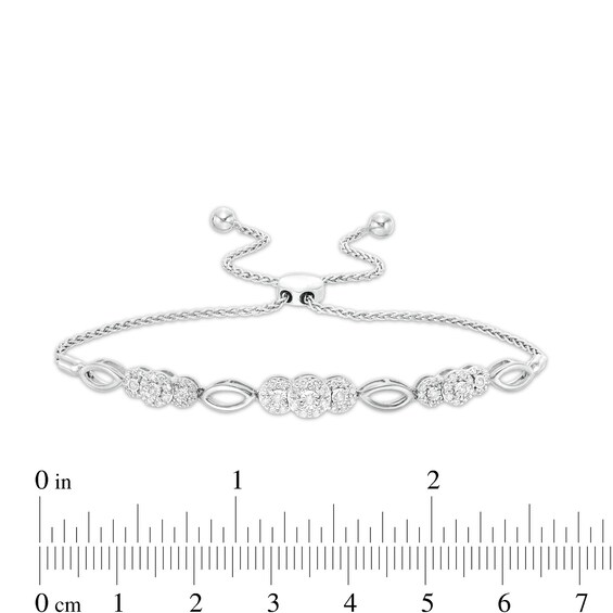 3/8 CT. T.w. Composite Diamond Three Stone and Marquise Bolo Bracelet in 10K White Gold - 10.9"