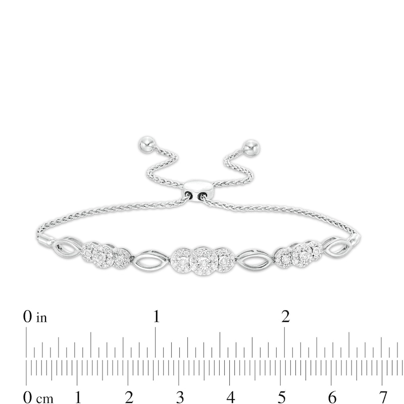Main Image 3 of 3/8 CT. T.W. Composite Diamond Three Stone and Marquise Bolo Bracelet in 10K White Gold - 10.9"