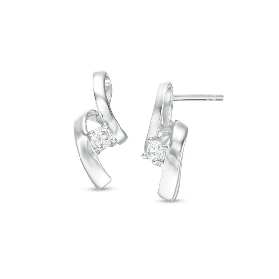 1/20 CT. T.w. Diamond Solitaire Ribbon Drop Earrings in 14K White Gold