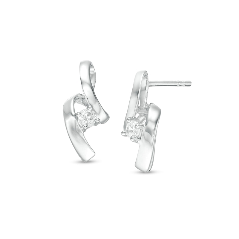 1/20 CT. T.W. Diamond Solitaire Ribbon Drop Earrings in 14K White Gold