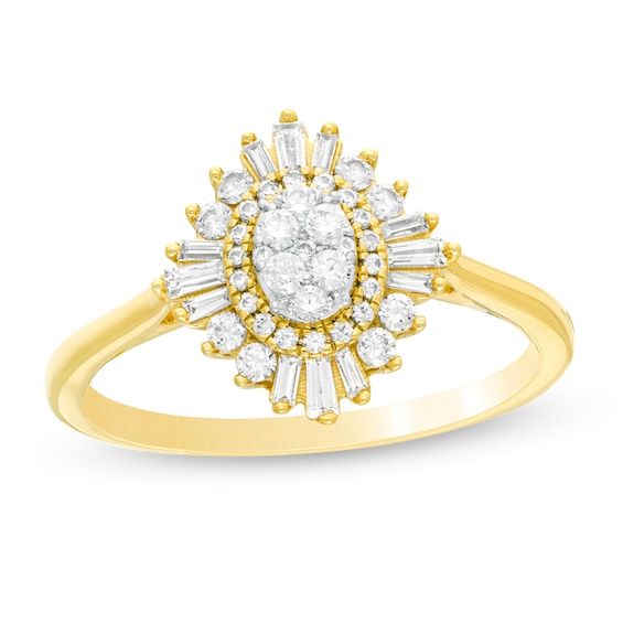1/2 CT. T.w. Composite Diamond Double Starburst Frame Engagement Ring in 10K Gold
