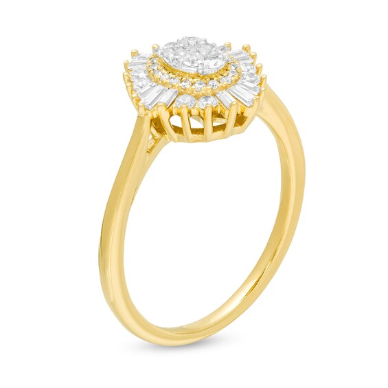 1/2 CT. T.w. Composite Diamond Double Starburst Frame Engagement Ring in 10K Gold