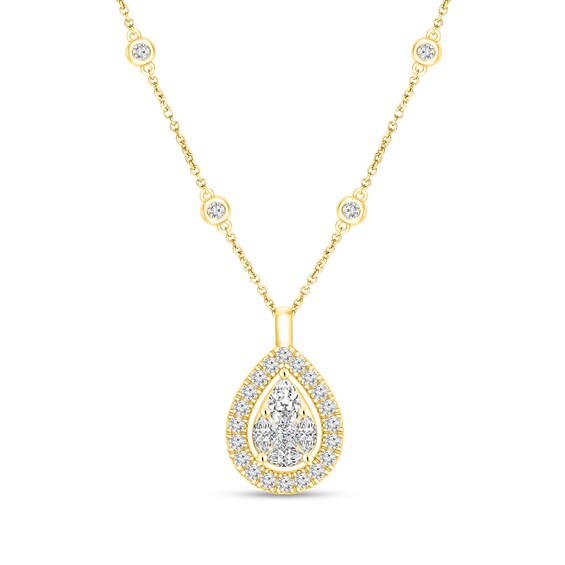 1/3 CT. T.W. Composite Diamond Teardrop Frame Station Necklace in 10K Gold 1/3 CT. T.W. Composite Diamond Teardrop Frame Station Necklace in 10K Gold