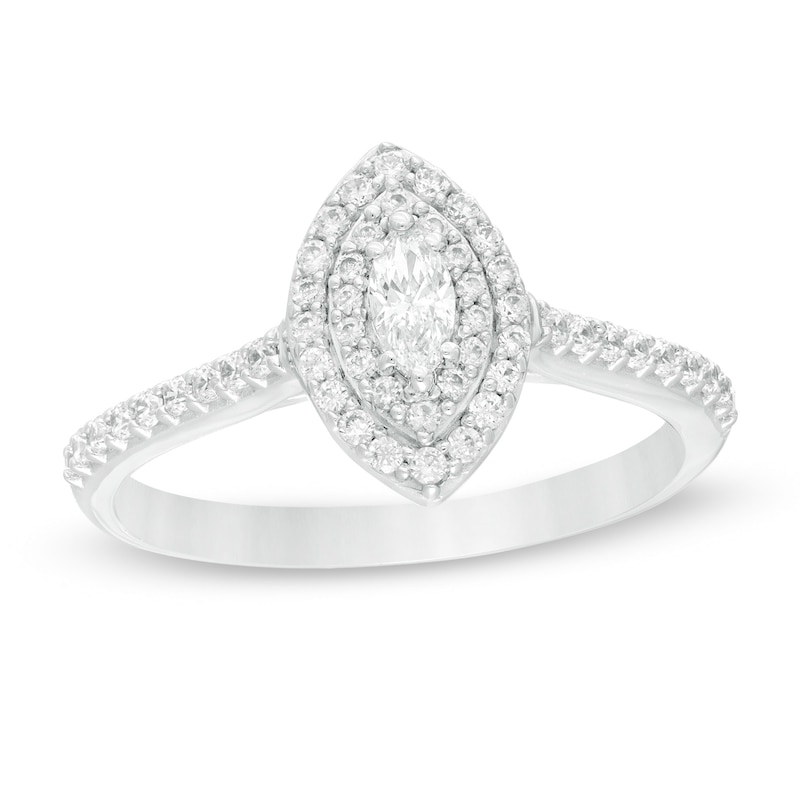 1/2 CT. T.W. Marquise Diamond Double Frame Engagement Ring in 10K White Gold
