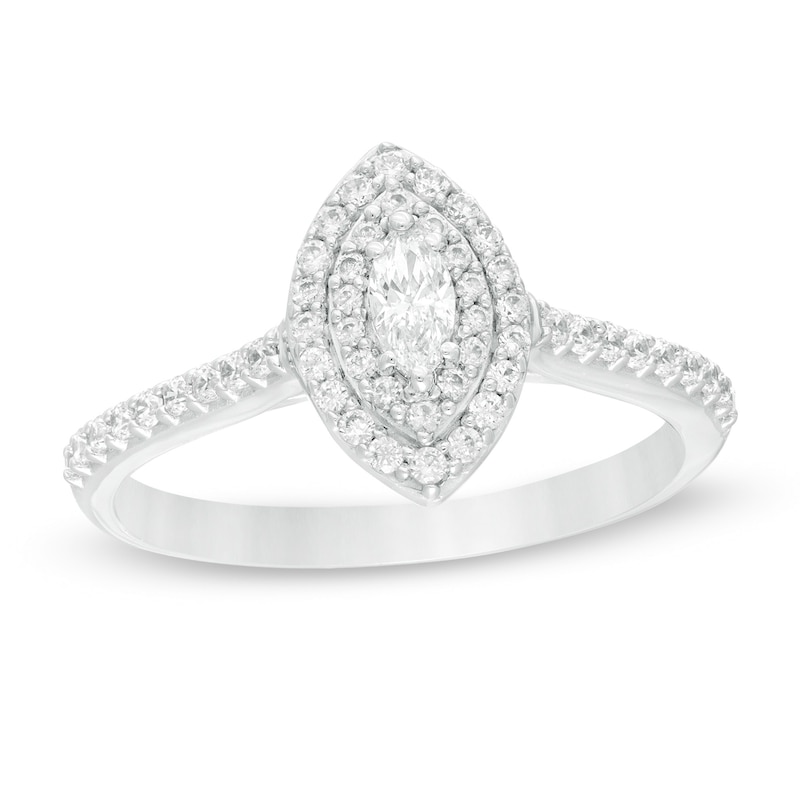 1/2 CT. T.W. Marquise Diamond Double Frame Engagement Ring in 10K White ...