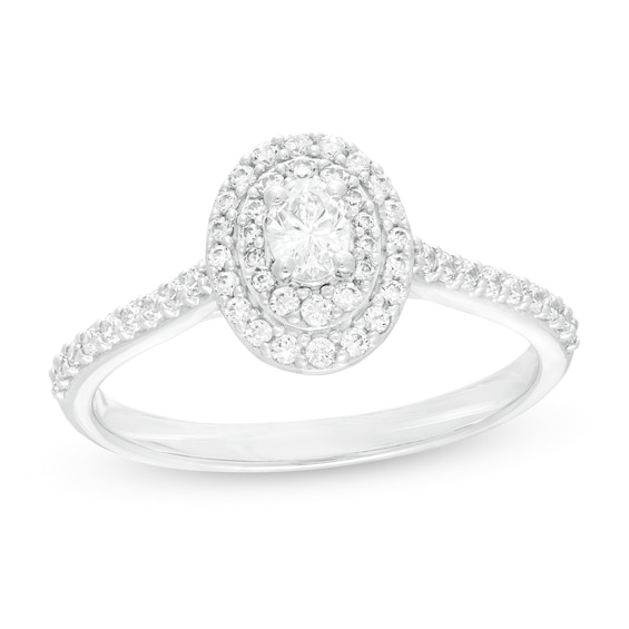 1/2 CT. T.w. Oval Diamond Double Frame Engagement Ring in 10K White Gold