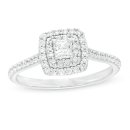 1/2 CT. T.W. Princess-Cut Diamond Double Frame Engagement Ring in 10K White Gold