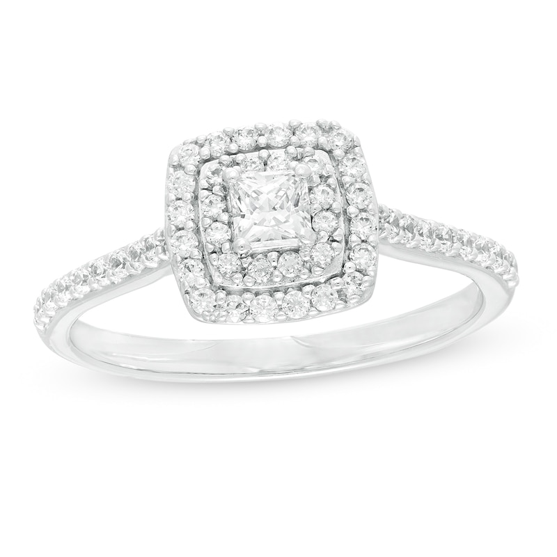 Main Image 1 of 1/2 CT. T.W. Princess-Cut Diamond Double Frame Engagement Ring in 10K White Gold