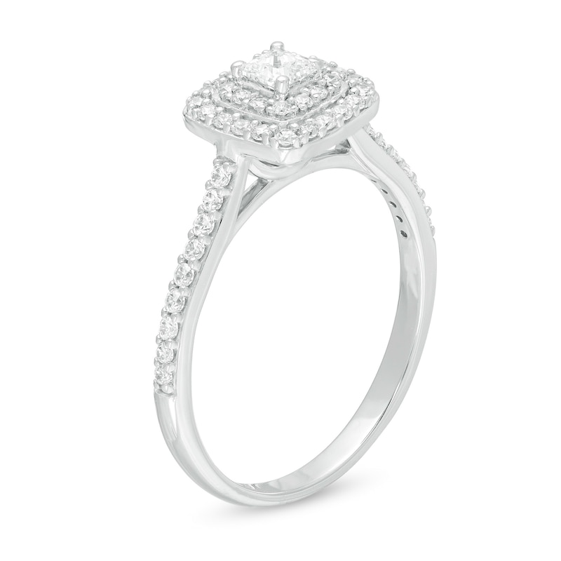 Main Image 3 of 1/2 CT. T.W. Princess-Cut Diamond Double Frame Engagement Ring in 10K White Gold