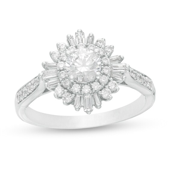 1 CT. T.W. Diamond Double Starburst Frame Engagement Ring in 14K White Gold 1 CT. T.W. Diamond Double Starburst Frame Engagement Ring in 14K White Gold