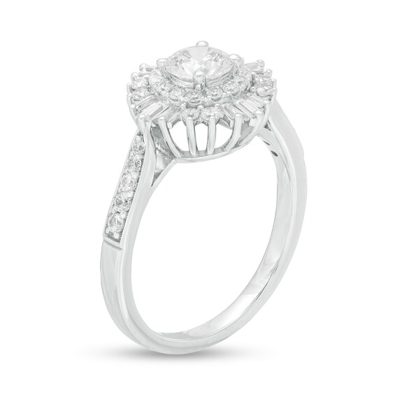 1 CT. T.w. Diamond Double Starburst Frame Engagement Ring in 14K White Gold