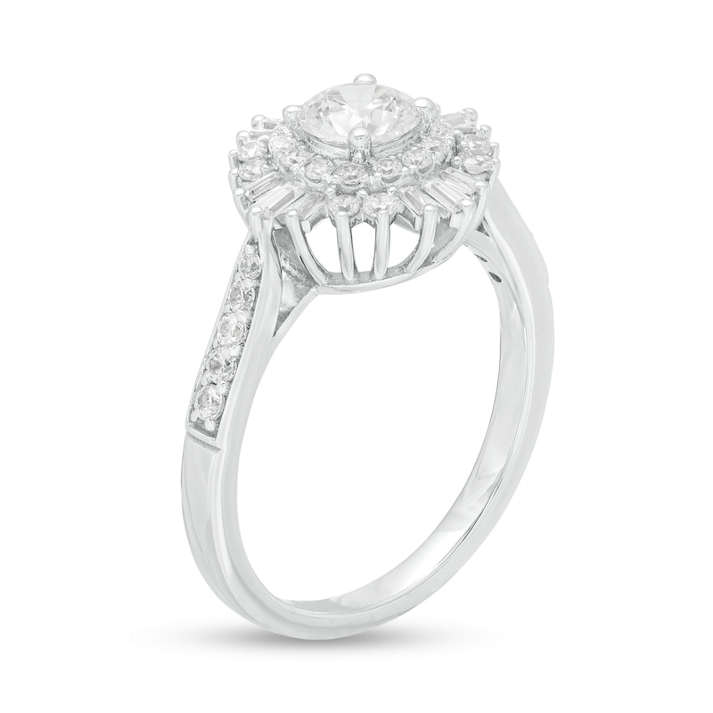 1 CT. T.W. Diamond Double Starburst Frame Engagement Ring in 14K White Gold