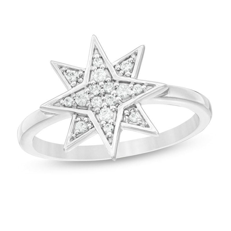 Main Image 1 of 1/8 CT. T.W. Diamond Eight-Point Star Ring in Sterling Silver