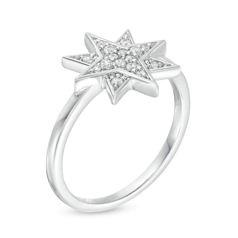 Main Image 3 of 1/8 CT. T.W. Diamond Eight-Point Star Ring in Sterling Silver