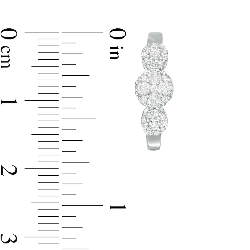 Main Image 3 of 1/2 CT. T.W. Composite Diamond Three Stone Hoop Earrings in 10K White Gold