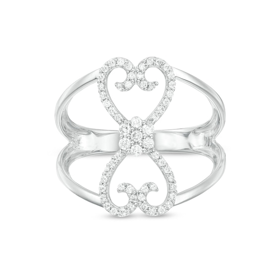 1/4 CT. T.w. Diamond Mirrored Hearts Split Shank Ring in Sterling Silver
