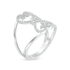 Thumbnail Image 2 of 1/4 CT. T.W. Diamond Mirrored Hearts Split Shank Ring in Sterling Silver