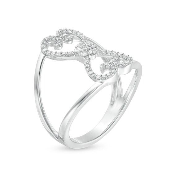 1/4 CT. T.w. Diamond Mirrored Hearts Split Shank Ring in Sterling Silver