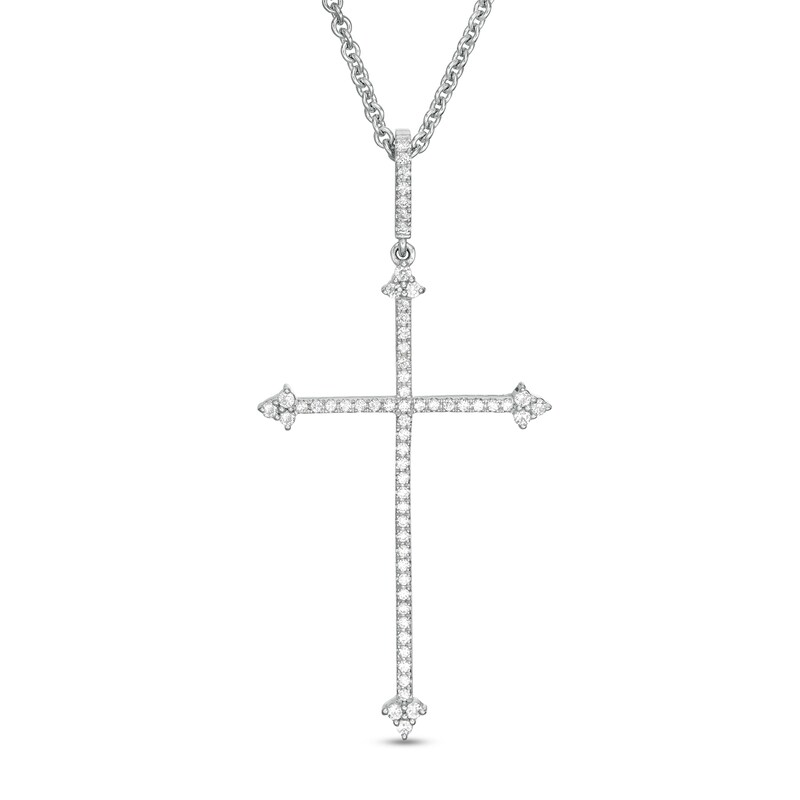 Main Image 1 of 1/3 CT. T.W. Diamond Cross Pendant in 10K White Gold