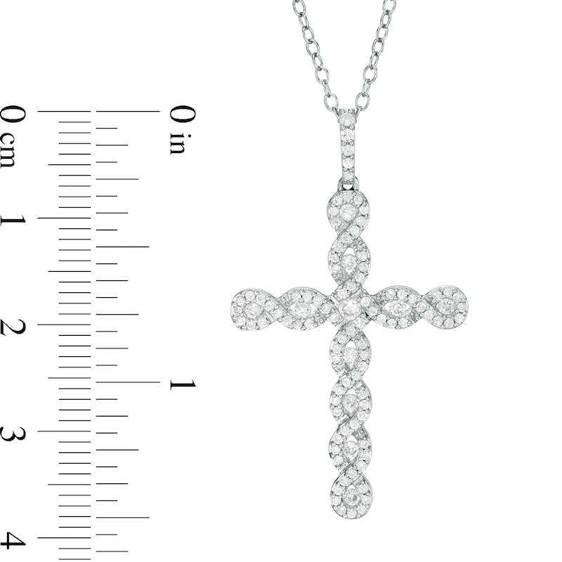 Main Image 3 of 1/2 CT. T.W. Diamond Helix Cross Pendant in 10K White Gold