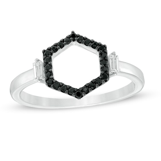 1/5 CT. T.w. Enhanced Black and White Diamond Hexagon Ring in Sterling Silver