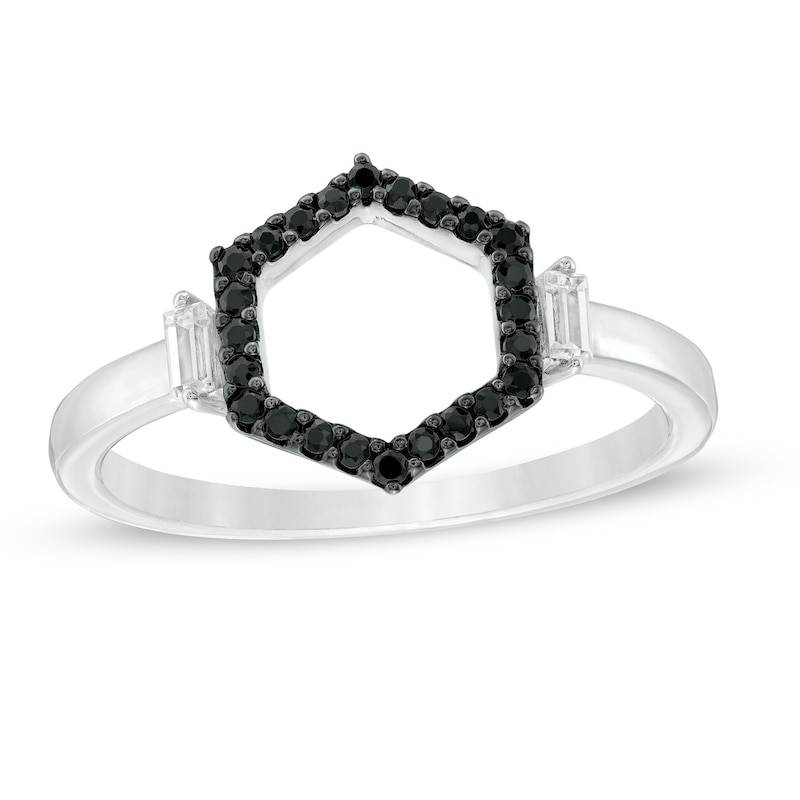 Main Image 1 of 1/5 CT. T.W. Enhanced Black and White Diamond Hexagon Ring in Sterling Silver