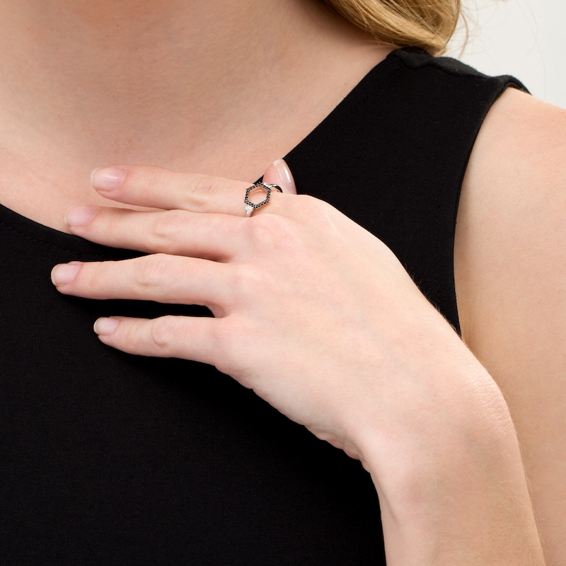 Main Image 2 of 1/5 CT. T.W. Enhanced Black and White Diamond Hexagon Ring in Sterling Silver