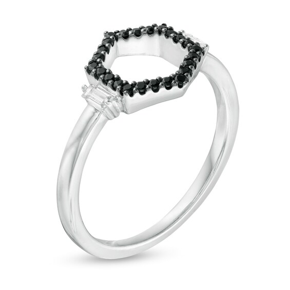 1/5 CT. T.w. Enhanced Black and White Diamond Hexagon Ring in Sterling Silver