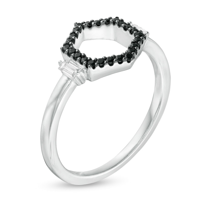 Main Image 3 of 1/5 CT. T.W. Enhanced Black and White Diamond Hexagon Ring in Sterling Silver