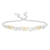 Thumbnail Image 1 of 1/20 CT. T.W. Diamond Infinity and Double Heart Bolo Bracelet in Sterling Silver and 10K Gold - 9.5"