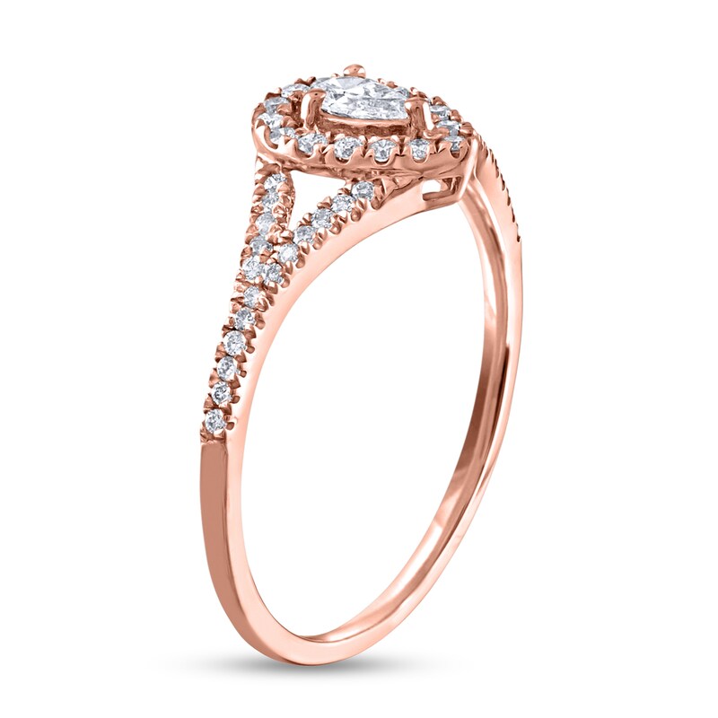 Main Image 3 of 1/3 CT. T.W. Pear-Shaped Diamond Frame Split Shank Engagement Ring in 10K Rose Gold