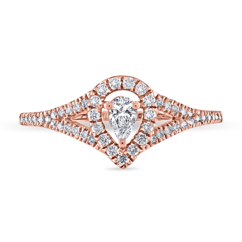 Main Image 4 of 1/3 CT. T.W. Pear-Shaped Diamond Frame Split Shank Engagement Ring in 10K Rose Gold