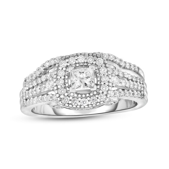 3/4 CT. T.W. Princess-Cut Diamond Frame Multi-Row Engagement Ring in 10K White Gold 3/4 CT. T.W. Princess-Cut Diamond Frame Multi-Row Engagement Ring in 10K White Gold