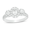 Thumbnail Image 1 of Celebration Ideal 1 CT. T.W. Oval Certified Diamond Frame Three Stone Engagement Ring in 14K White Gold (I/I1)