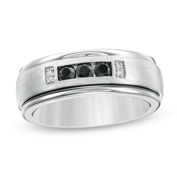 Triton Men's Black Sapphire and Diamond Accent Comfort Fit Sterling Silver Stripe Wedding Band in Tungsten Triton Men's Black Sapphire and Diamond Accent Comfort Fit Sterling Silver Stripe Wedding Band in Tungsten