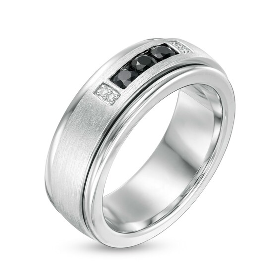 Triton Men's Black Sapphire and Diamond Accent Comfort Fit Sterling Silver Stripe Wedding Band in Tungsten Triton Men's Black Sapphire and Diamond Accent Comfort Fit Sterling Silver Stripe Wedding Band in Tungsten