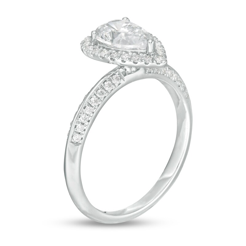 Main Image 3 of 1-1/3 CT. T.W. Certified Pear-Shaped Diamond Frame Engagement Ring in 14K White Gold (I/SI2)
