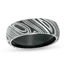 Triton 7.0mm Comfort Fit Two-Tone Damascus Stainless Steel Wedding Band in Tungsten