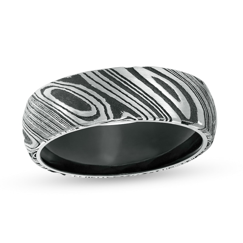 Main Image 1 of Triton 7.0mm Comfort Fit Two-Tone Damascus Stainless Steel Wedding Band in Tungsten