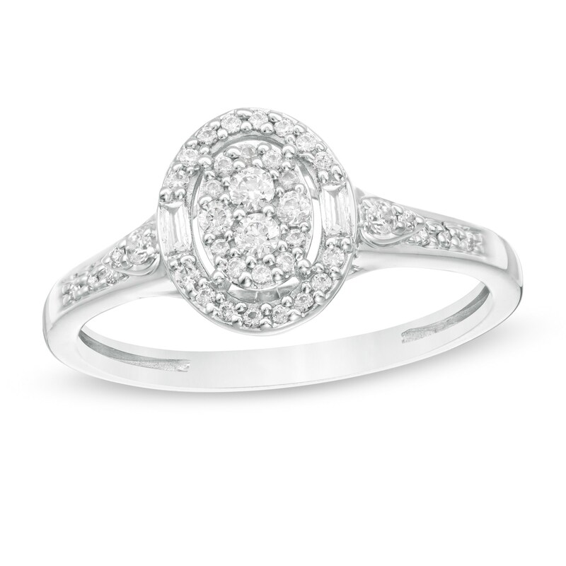 Main Image 1 of Cherished Promise Collection™ 1/4 CT. T.W. Composite Diamond Oval Frame Promise Ring in 10K White Gold