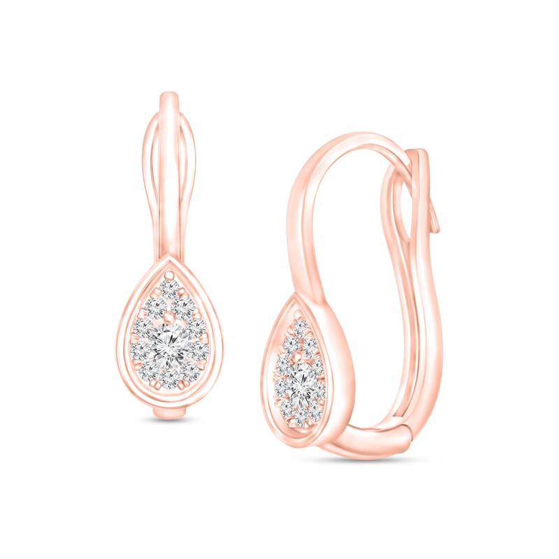Main Image 1 of 1/8 CT. T.W. Composite Diamond Pear-Shaped Frame Drop Earrings in 10K Rose Gold