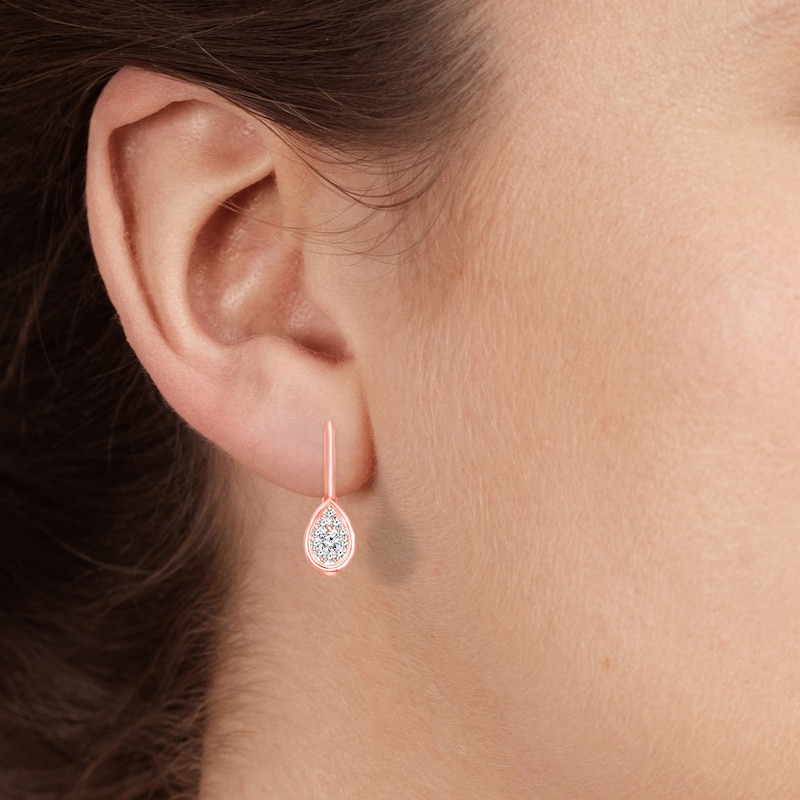 Main Image 2 of 1/8 CT. T.W. Composite Diamond Pear-Shaped Frame Drop Earrings in 10K Rose Gold